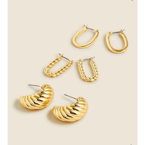 J.Crew sculptural gold earrings new 3 sets - Picture 1 of 3